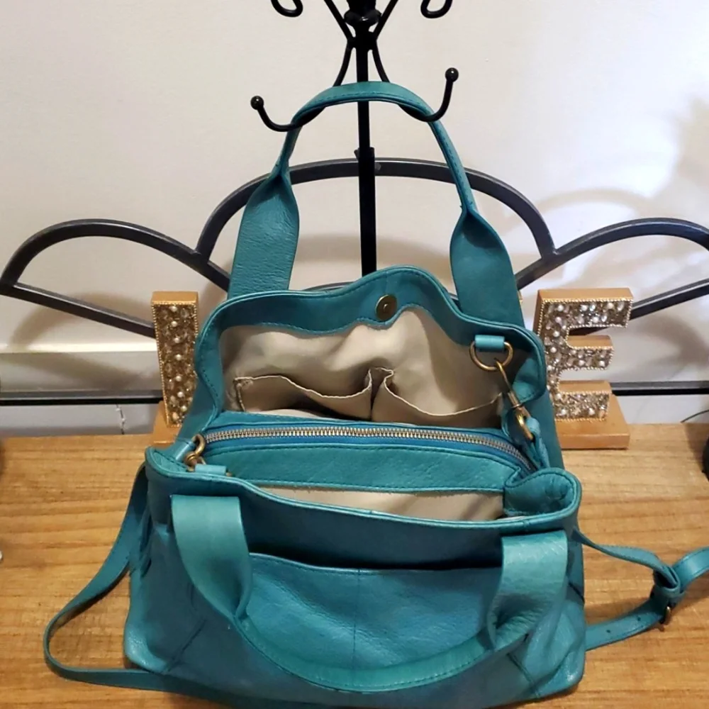 American Leather Co. Ada Triple Entry Leather Crossboy Satchel Deep Lake, Teal - Picture 7 of 12